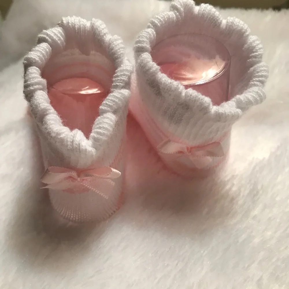 Newborn Baby Pink Bow Sock Booties